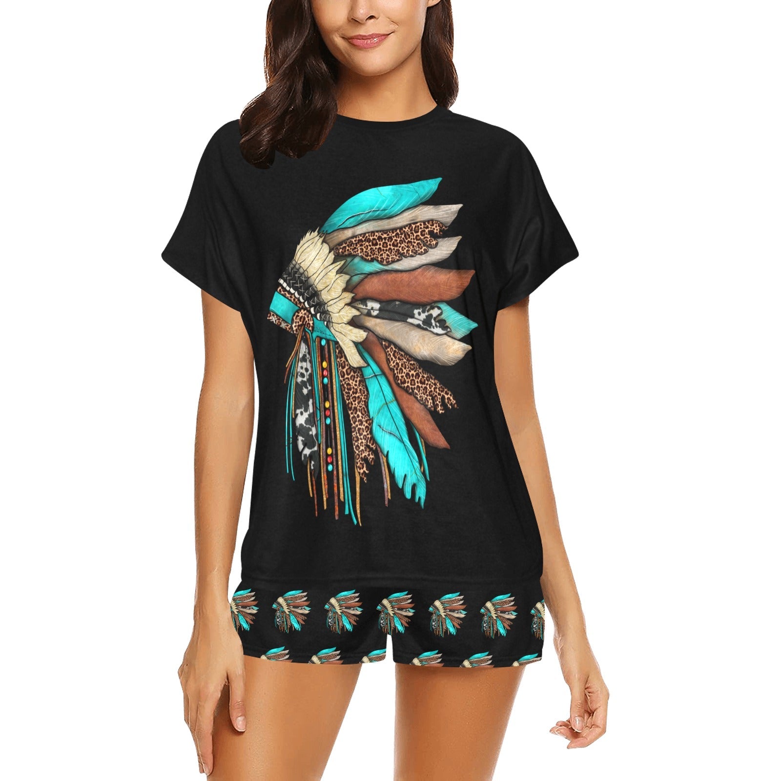 Baha Ranch Indian Headdress Women's Western Short and Top Pajama Set by Baha Ranch Western Wear - product image 2