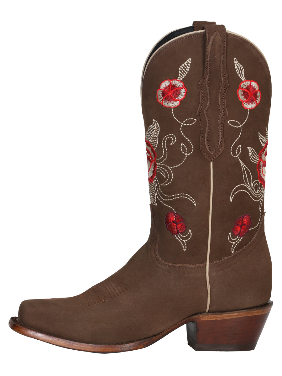 El General Women's Leather Western Cowboy Boot - Nubuck Camel 41784 — view 3