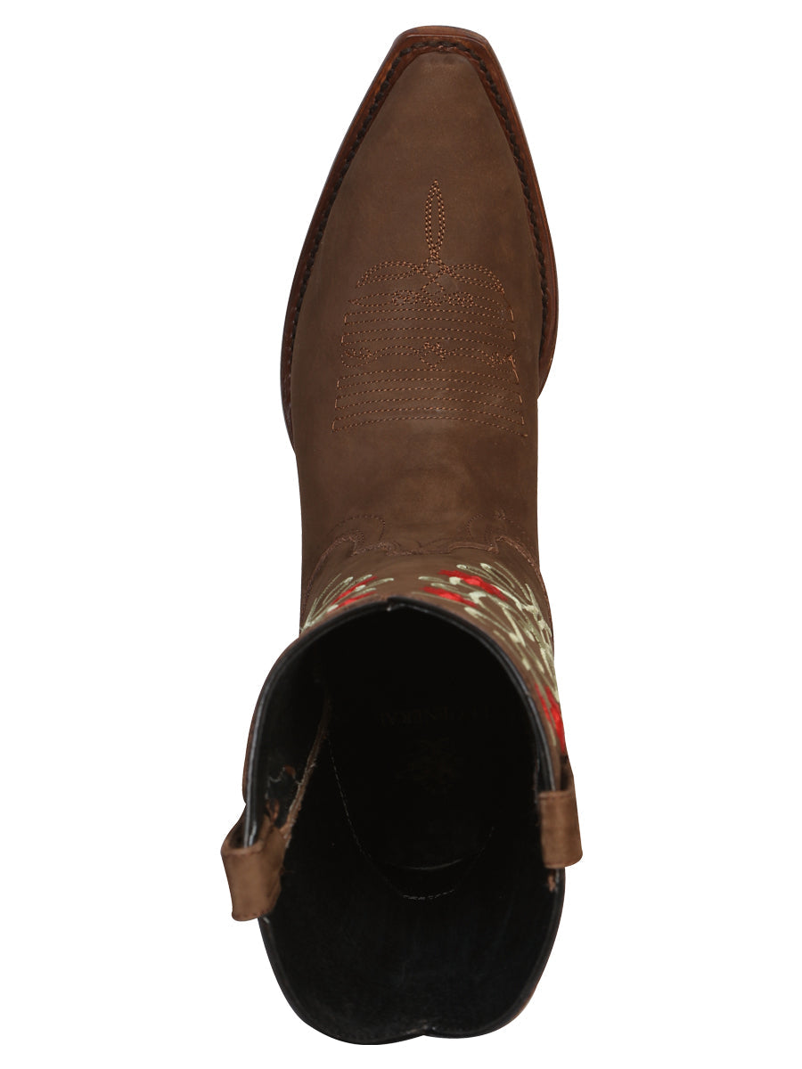 El General Women's Leather Western Cowboy Boot - Nubuck Brown 41789 — view 3