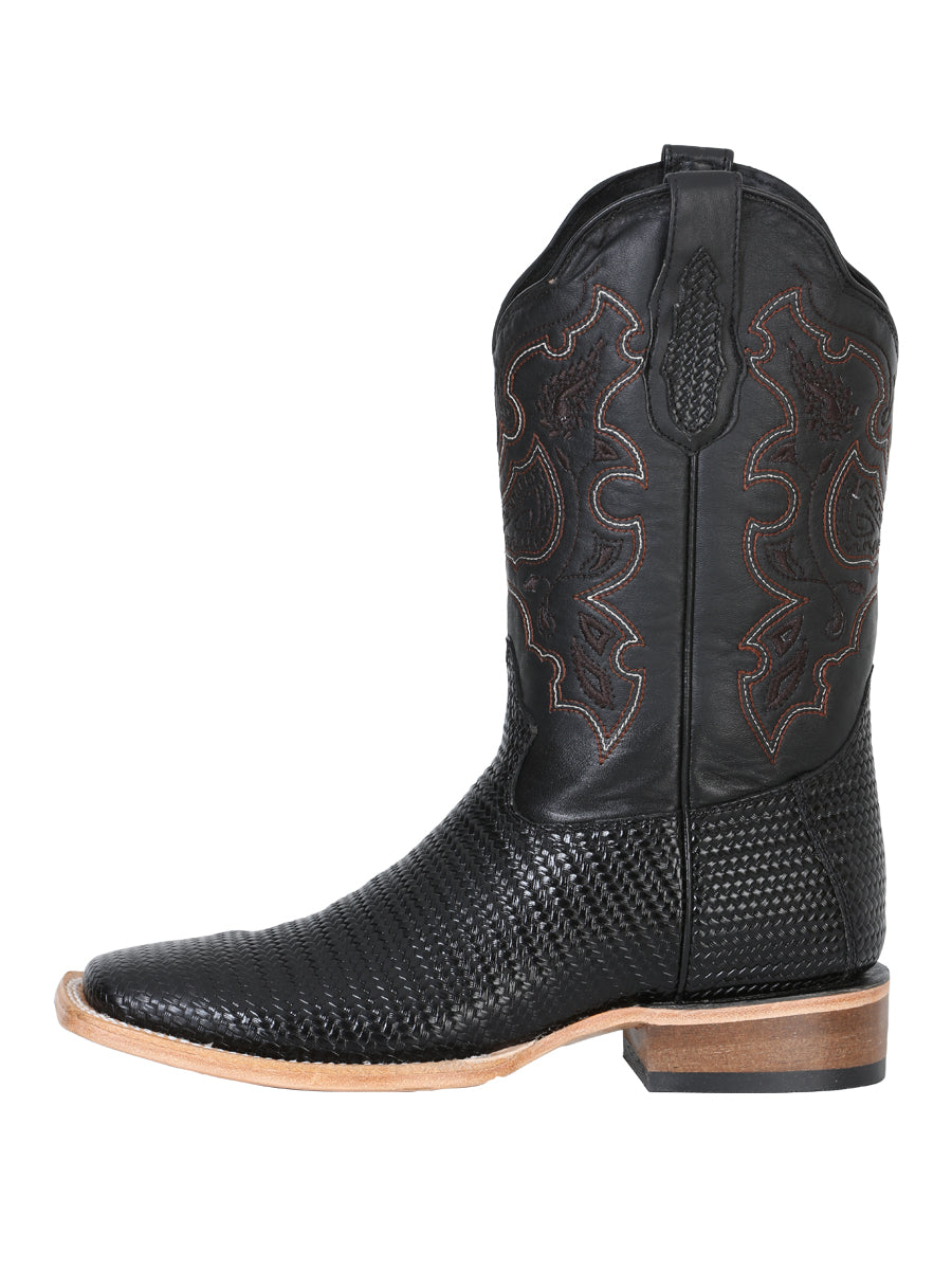 El General Men's Leather Cowboy Boot - Made in Mexico - Embossed Lizard Print - Black 41790 — view 2
