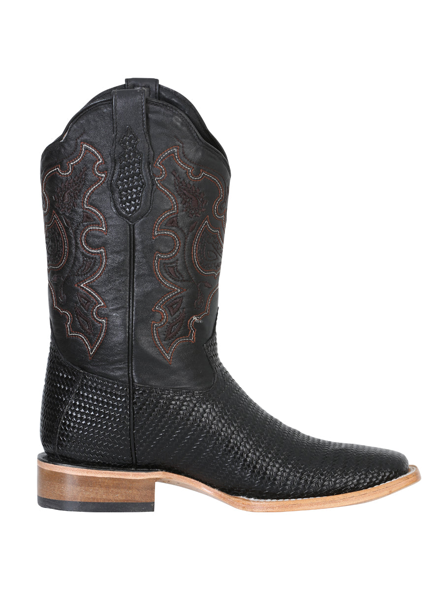 El General Men's Leather Cowboy Boot - Made in Mexico - Embossed Lizard Print - Black 41790 — view 3
