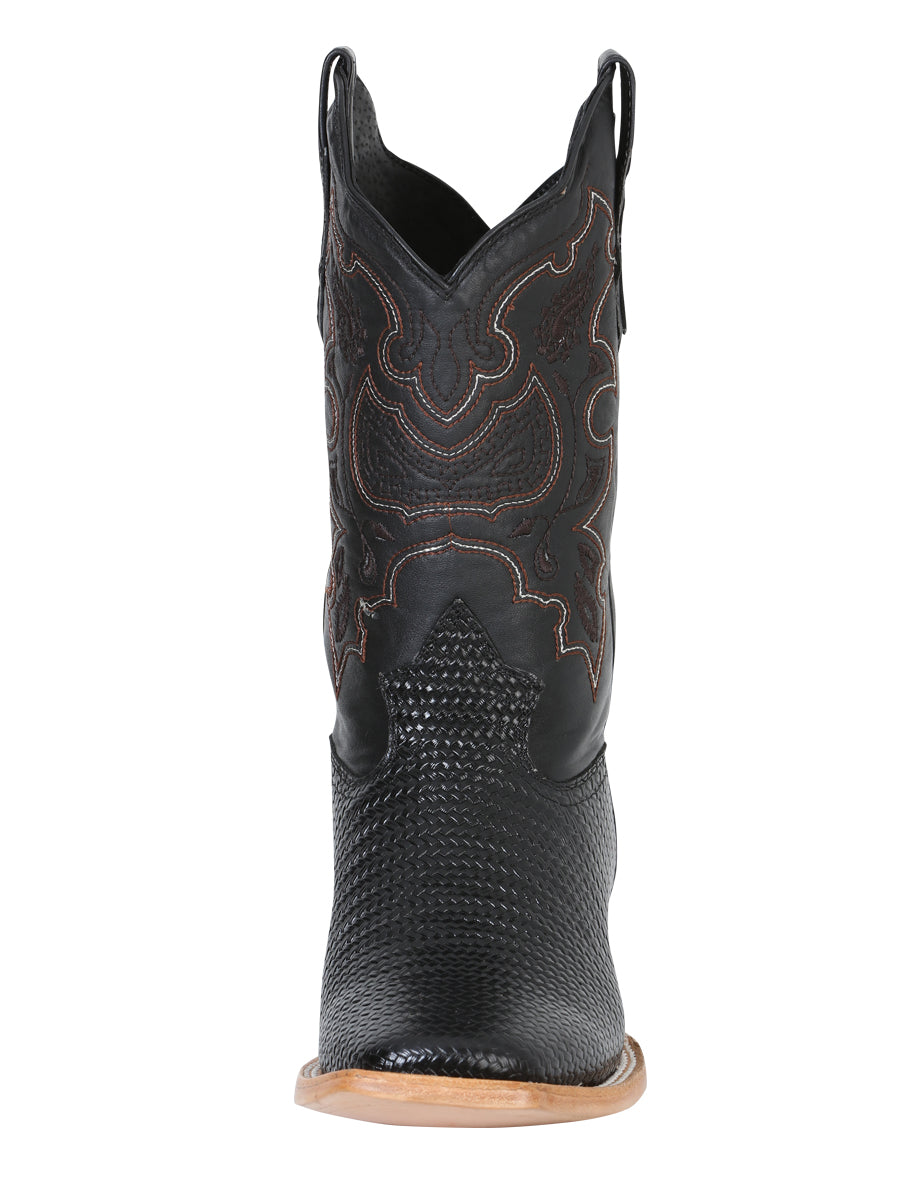 El General Men's Leather Cowboy Boot - Made in Mexico - Embossed Lizard Print - Black 41790 — view 4