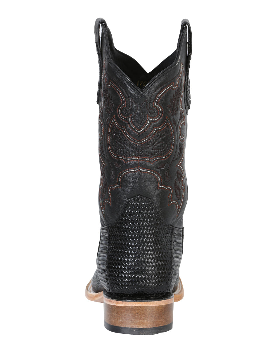 El General Men's Leather Cowboy Boot - Made in Mexico - Embossed Lizard Print - Black 41790 — view 5