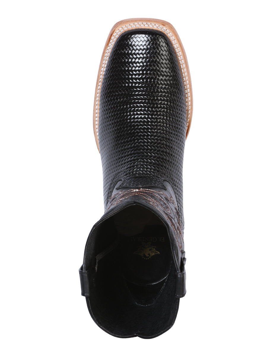 El General Men's Leather Cowboy Boot - Made in Mexico - Embossed Lizard Print - Black 41790 — view 6