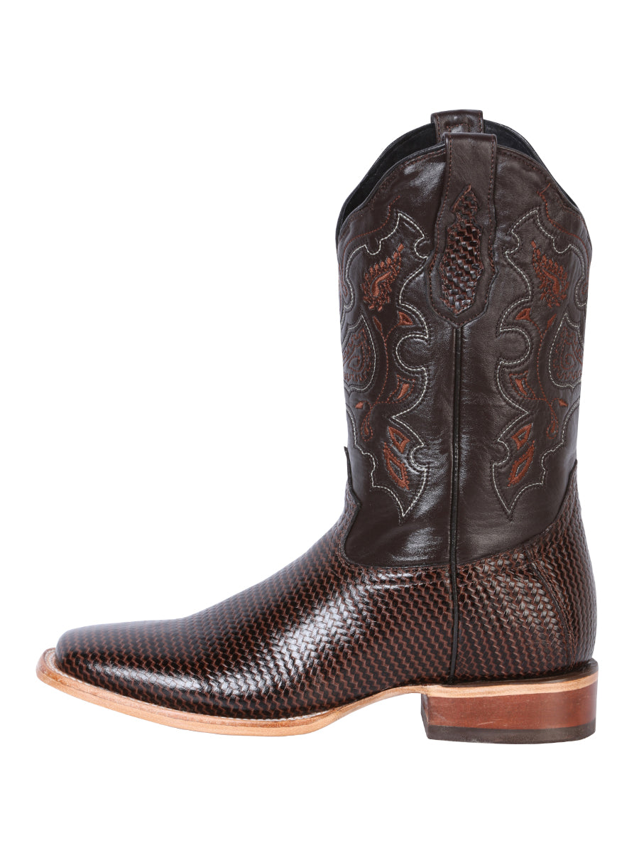 El General Men's Leather Cowboy Boot - Made in Mexico - Embossed Lizard Print Cigar 41791 — view 2