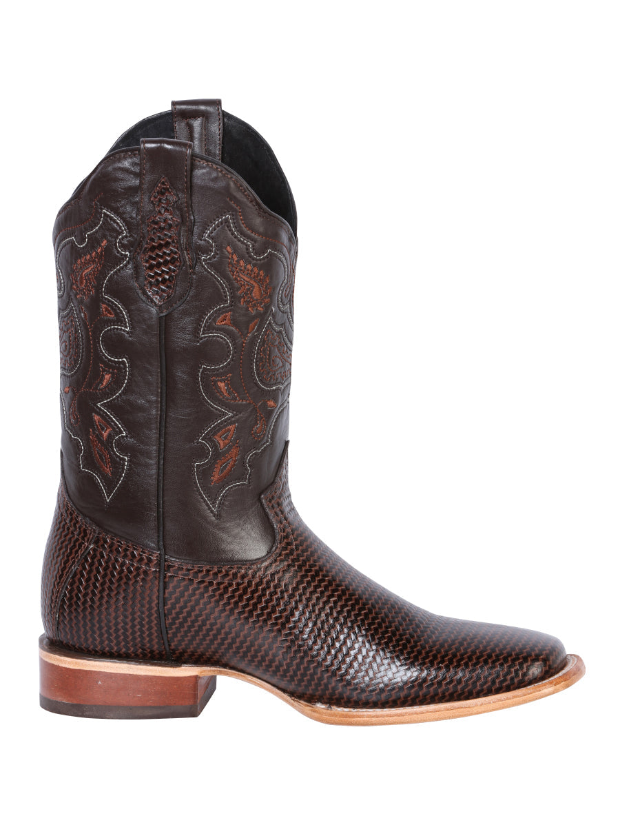 El General Men's Leather Cowboy Boot - Made in Mexico - Embossed Lizard Print Cigar 41791 — view 3