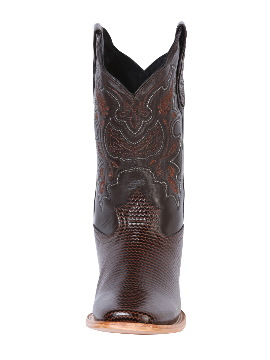 El General Men's Leather Cowboy Boot - Made in Mexico - Embossed Lizard Print Cigar 41791 — view 4