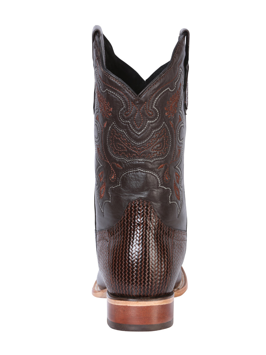 El General Men's Leather Cowboy Boot - Made in Mexico - Embossed Lizard Print Cigar 41791 — view 5