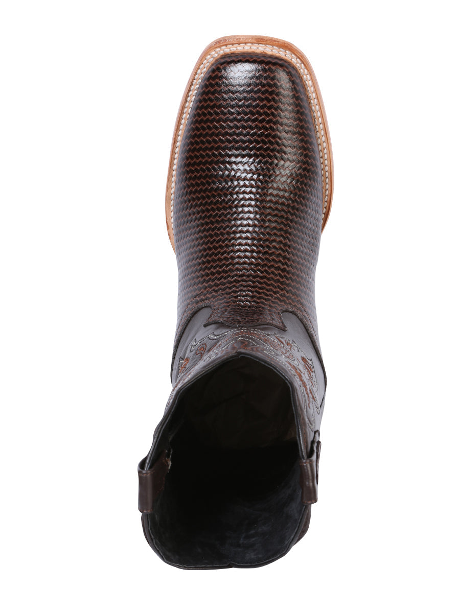 El General Men's Leather Cowboy Boot - Made in Mexico - Embossed Lizard Print Cigar 41791 — view 6