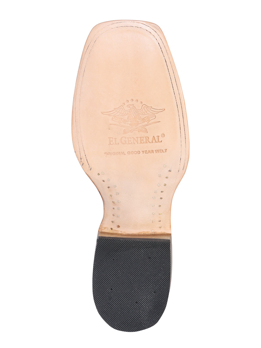 El General Men's Leather Cowboy Boot - Made in Mexico - Embossed Pirarucu Monster Fish Black 41792 — view 6
