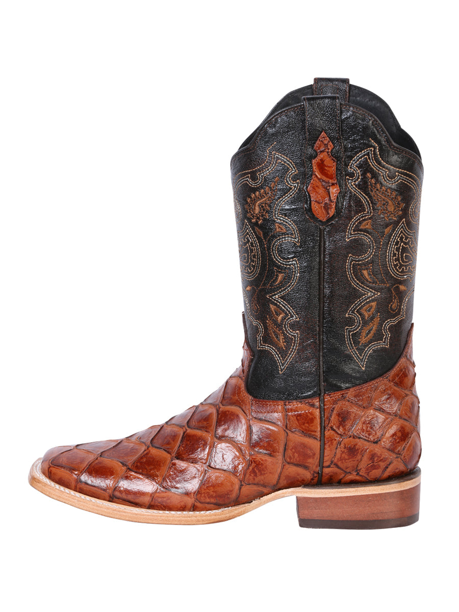 El General Men's Leather Cowboy Boot - Made in Mexico - Embossed Pirarucu Monster Fish - Cognac 41793 — view 2