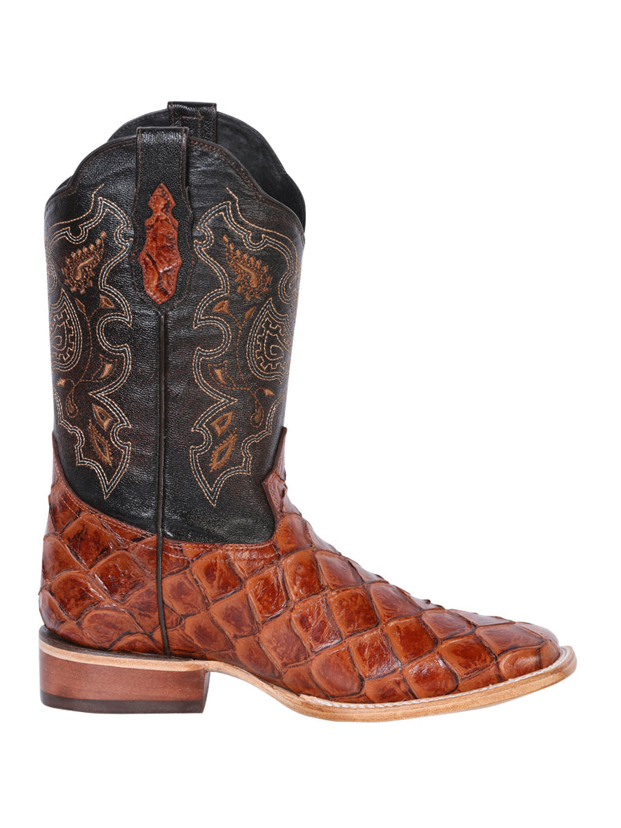 El General Men's Leather Cowboy Boot - Made in Mexico - Embossed Pirarucu Monster Fish - Cognac 41793 — view 3