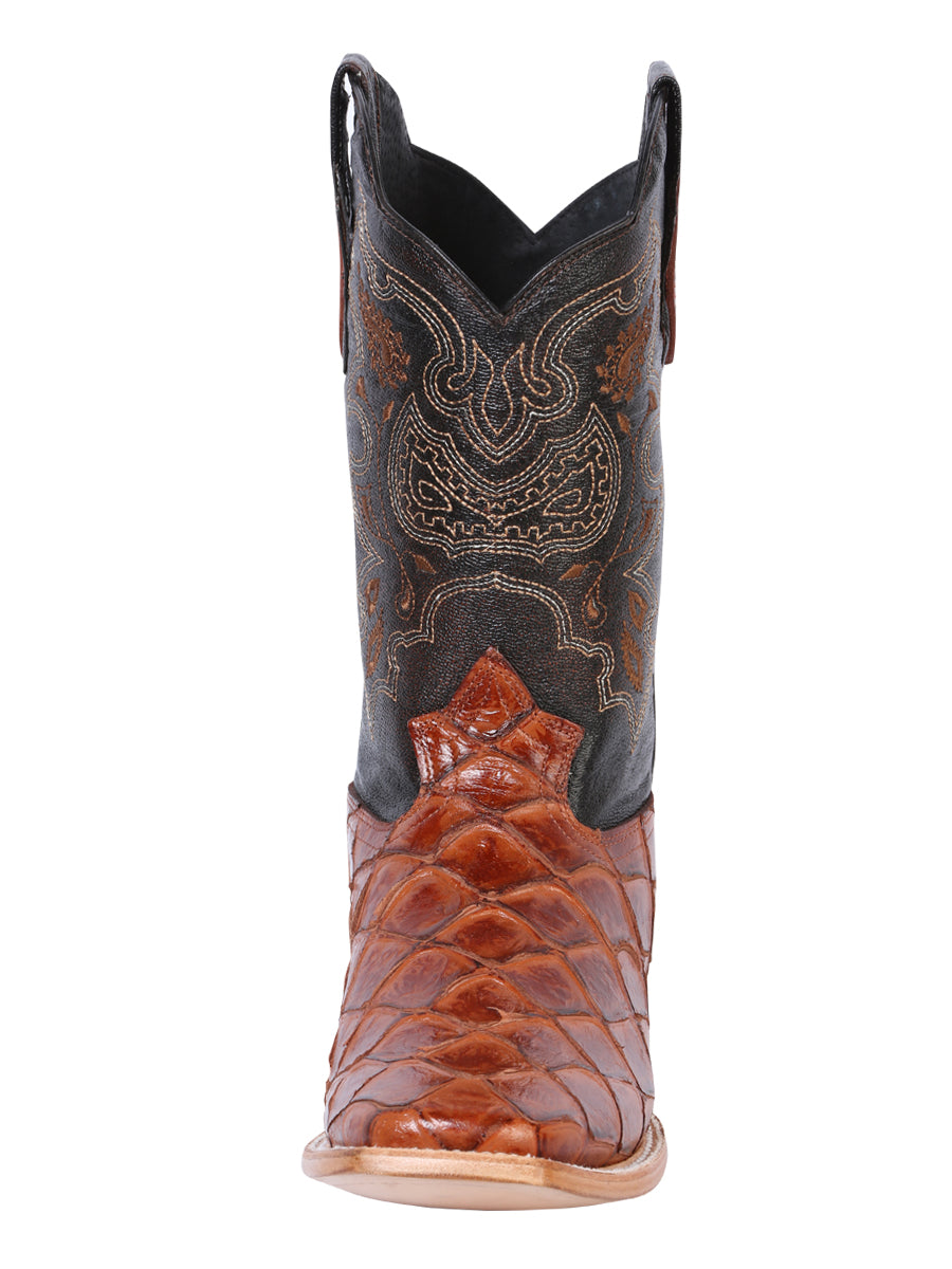 El General Men's Leather Cowboy Boot - Made in Mexico - Embossed Pirarucu Monster Fish - Cognac 41793 — view 4
