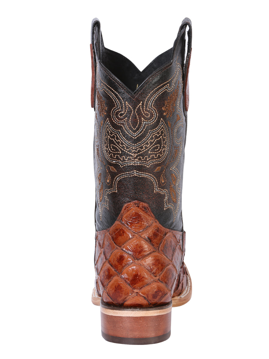 El General Men's Leather Cowboy Boot - Made in Mexico - Embossed Pirarucu Monster Fish - Cognac 41793 — view 5
