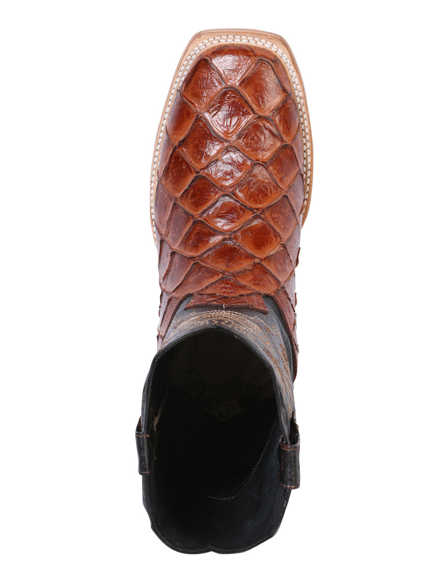El General Men's Leather Cowboy Boot - Made in Mexico - Embossed Pirarucu Monster Fish - Cognac 41793 — view 6