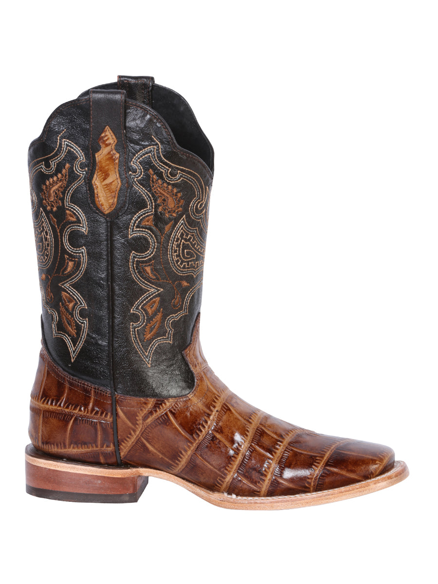 El General Men's Leather Cowboy Boot - Made in Mexico - Embossed Alligator Brown 41794 — view 3