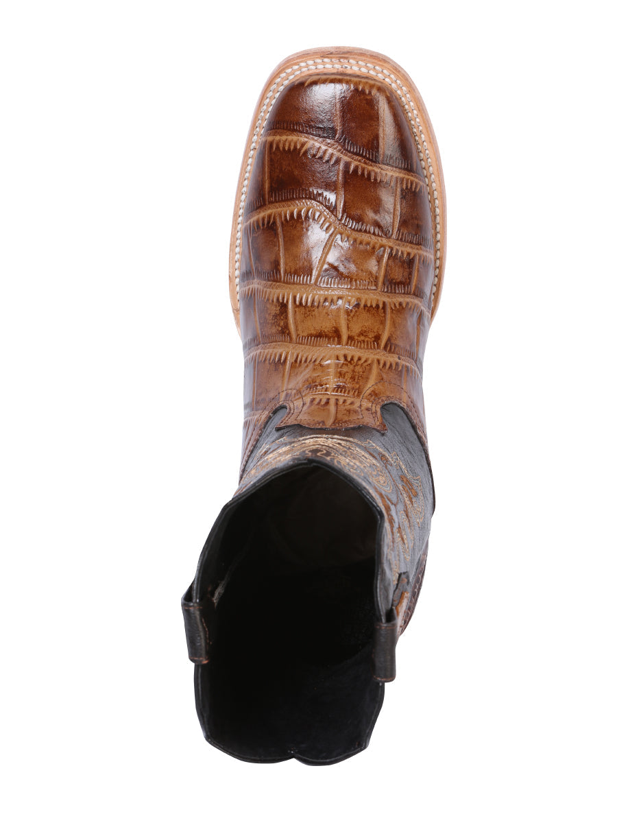 El General Men's Leather Cowboy Boot - Made in Mexico - Embossed Alligator Brown 41794 — view 6