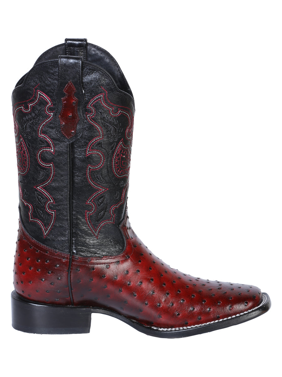 El General Men's Leather Cowboy Boot - Made in Mexico - Embossed Ostrich Black Cherry 41901 — view 2
