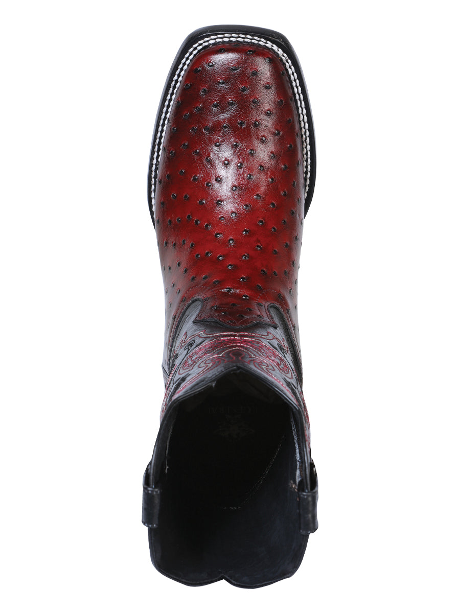 El General Men's Leather Cowboy Boot - Made in Mexico - Embossed Ostrich Black Cherry 41901 — view 3