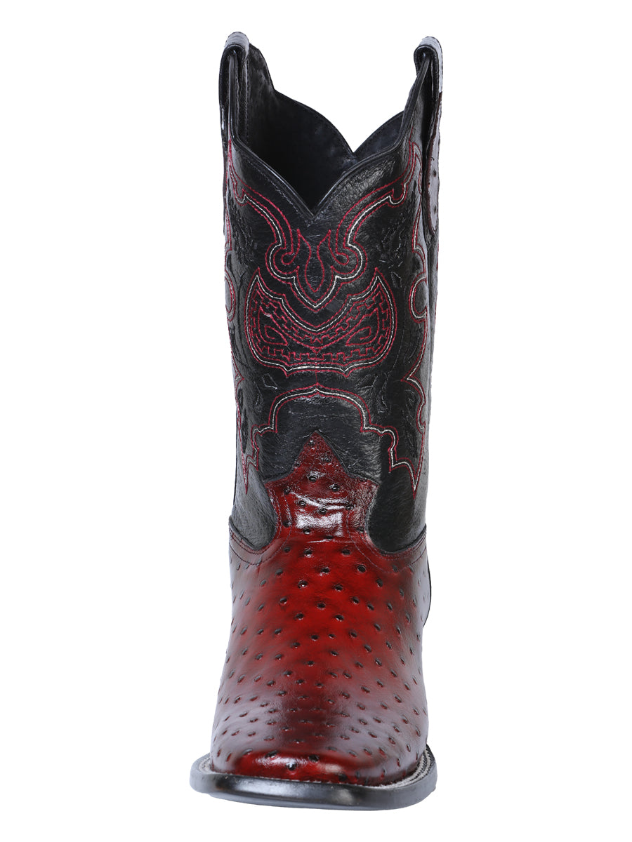 El General Men's Leather Cowboy Boot - Made in Mexico - Embossed Ostrich Black Cherry 41901 — view 5