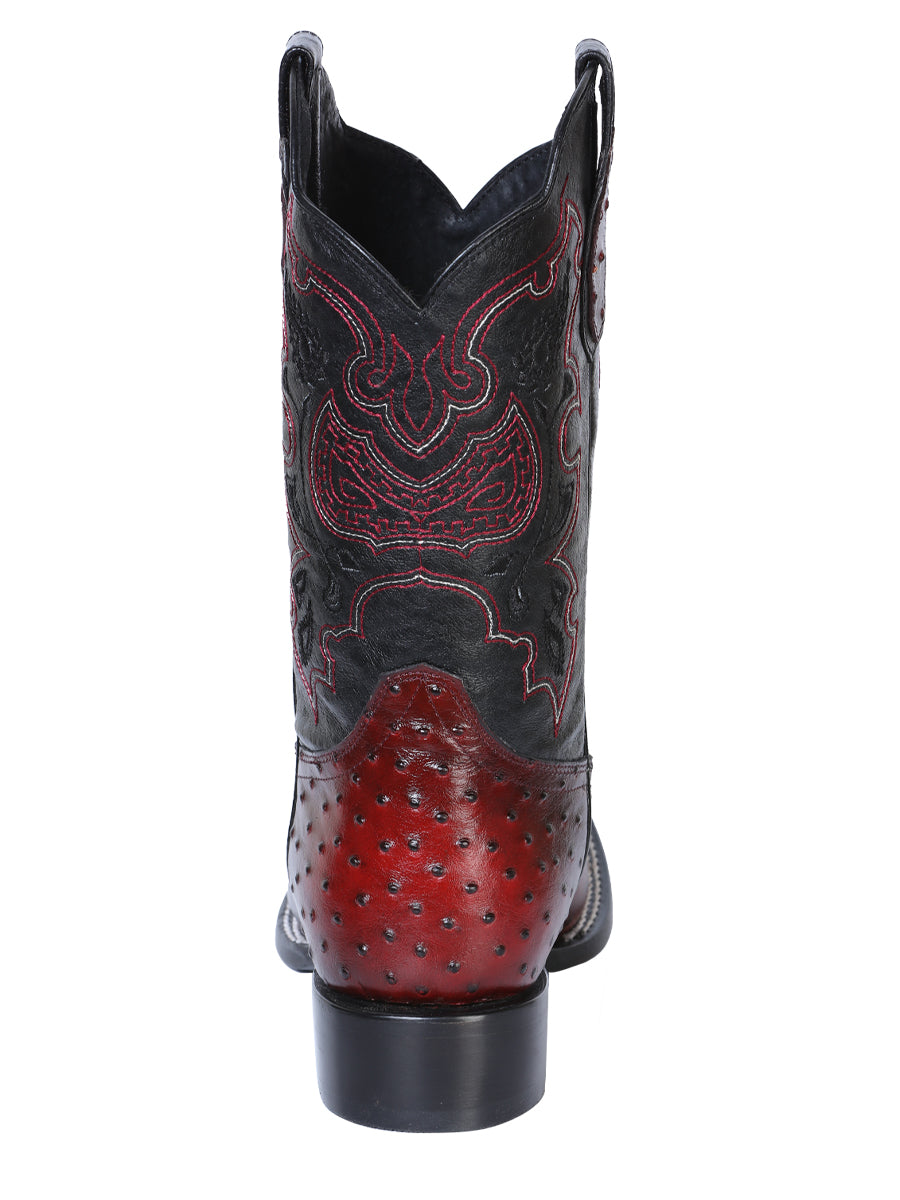 El General Men's Leather Cowboy Boot - Made in Mexico - Embossed Ostrich Black Cherry 41901 — view 6