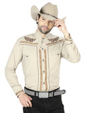 El General Men's Traditional Embroidered Western Shirt Khaki/Brown 42877