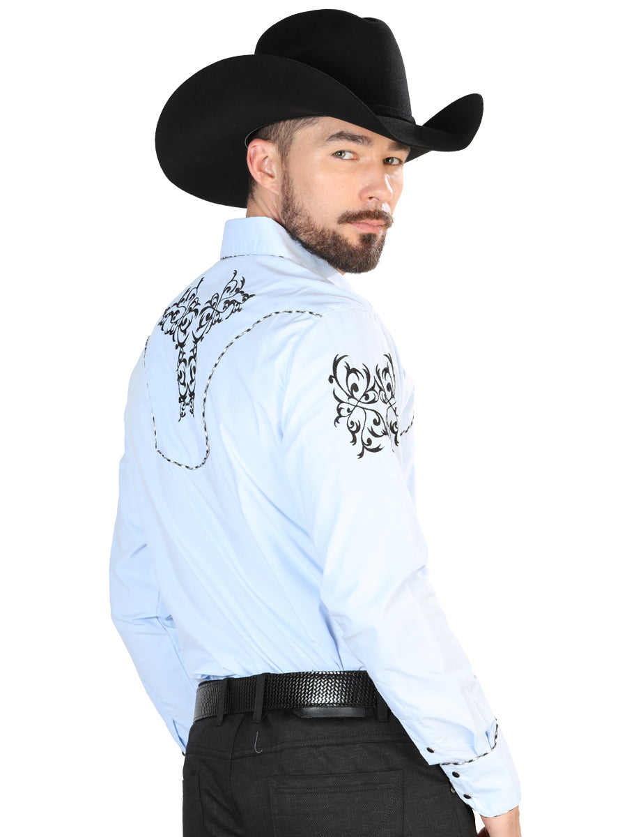 Men's Traditional Embroidered Western Shirt Blue/Black 42887 — view 2