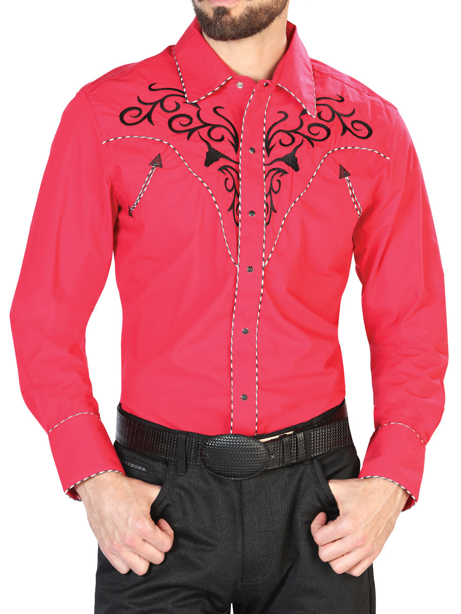 Men's Traditional Embroidered Western Shirt Red/Black 42889 — view 3