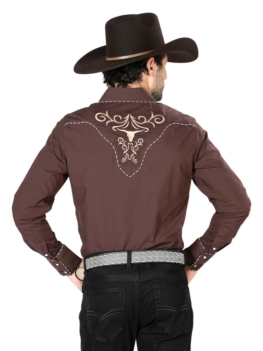 Men's Traditional Embroidered Western Shirt Brown/Gold 42891 — view 2