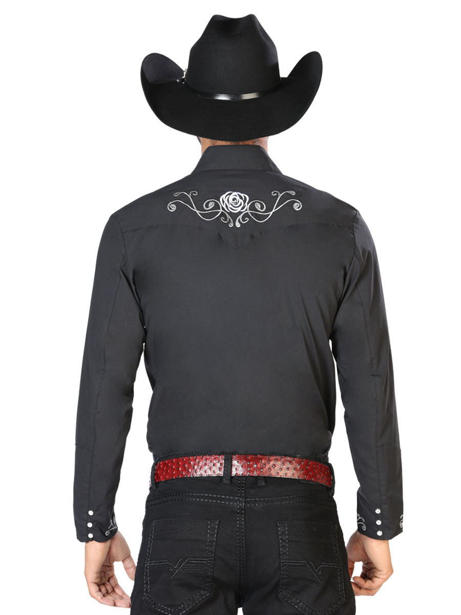 Men's Traditional Embroidered Western Shirt Black/White 42937 — view 2
