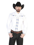 Men's Traditional Embroidered Western Shirt White/Blue 42938