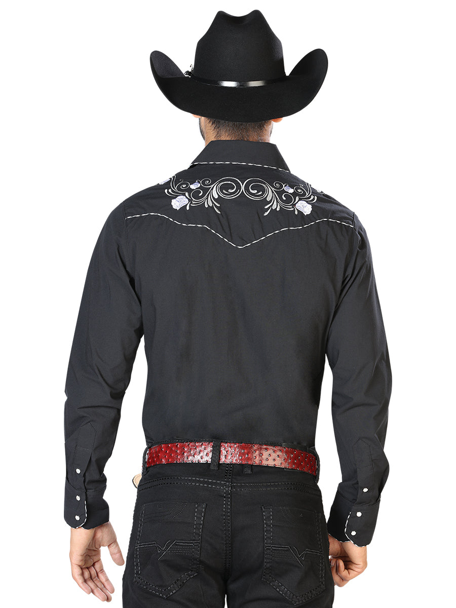 Men's Traditional Embroidered Western Shirt Black/White 42940 — view 2