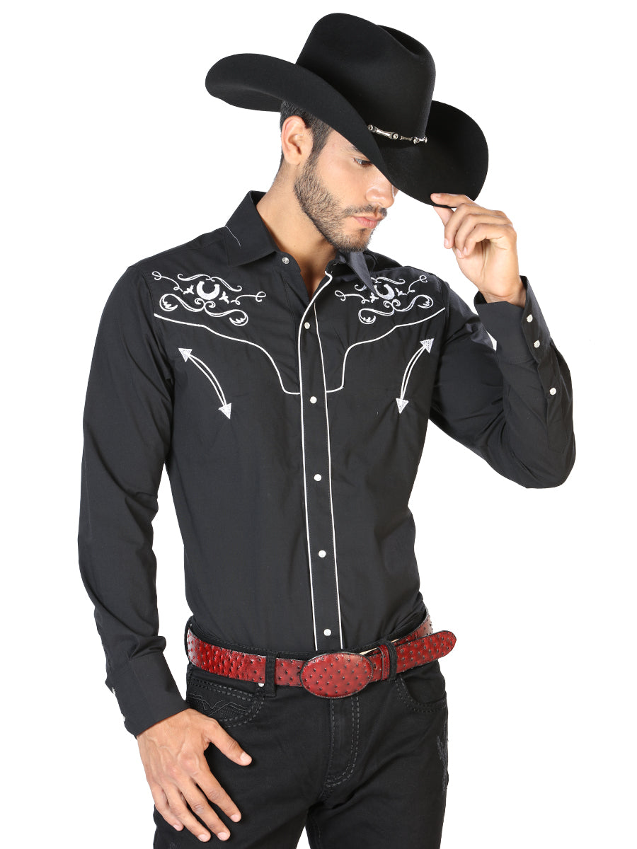 Men's Traditional Embroidered Western Shirt Black/White 42945 — view 2