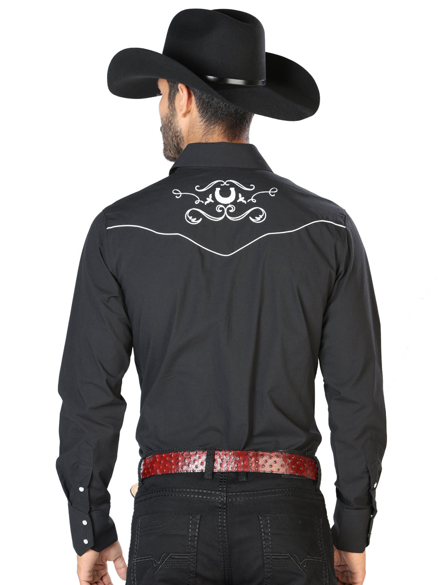 Men's Traditional Embroidered Western Shirt Black/White 42945 — view 3