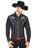 Men's Traditional Embroidered Western Shirt Black/White 42945