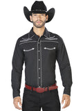 Men's Traditional Embroidered Western Shirt Black/White 42949