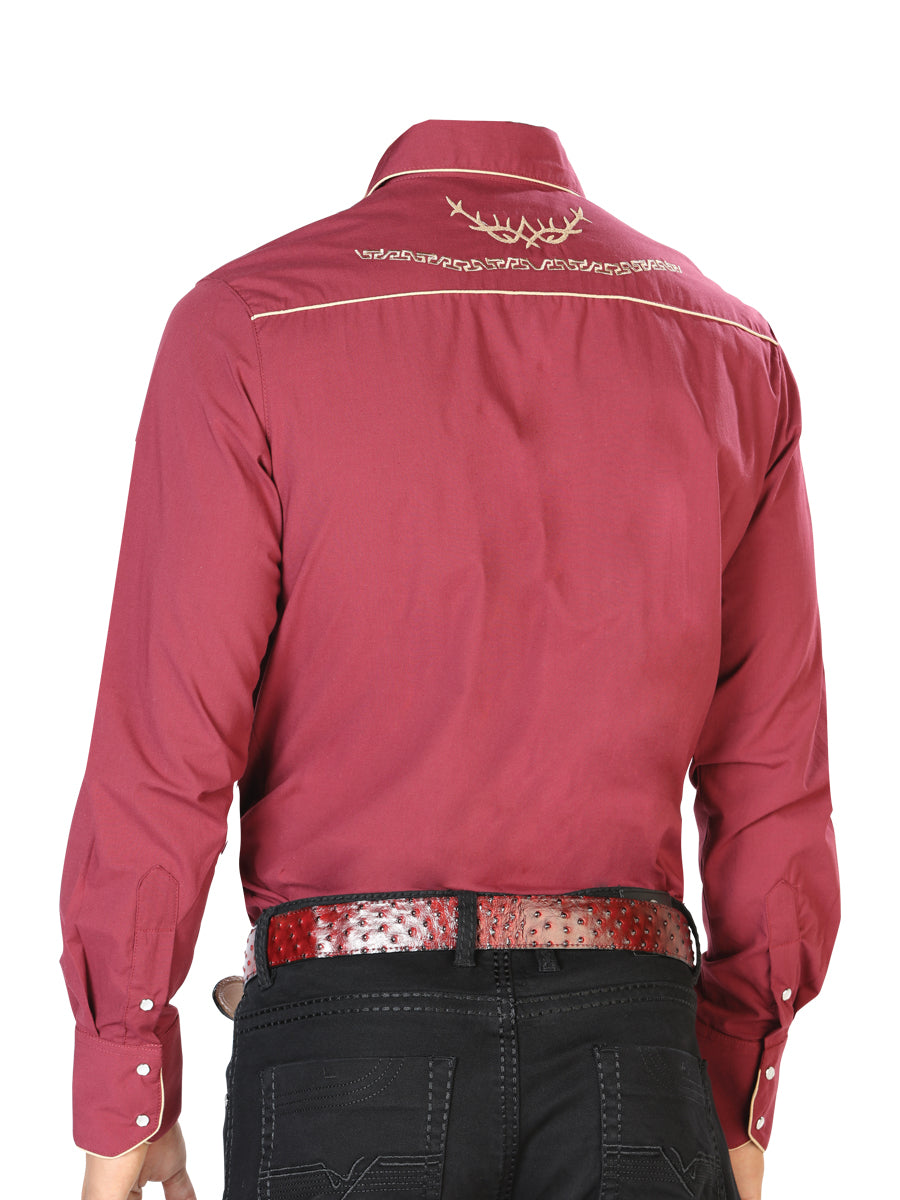 Men's Traditional Embroidered Western Shirt Burgandy/Gold 42951 — view 2