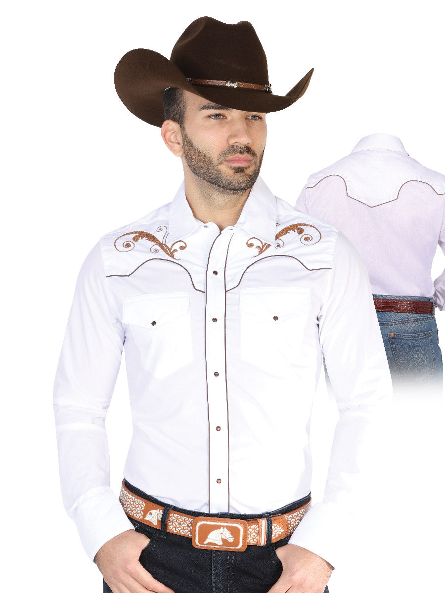 Men's Traditional Embroidered Western Shirt White/Black 42957 — view 5