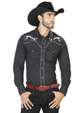 Men's Traditional Embroidered Western Shirt Black/White 42958