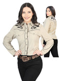 Women's Traditional Embroidered Western Shirt - Khaki 42969