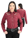 Women's Traditional Embroidered Western Shirt - Wine 42971