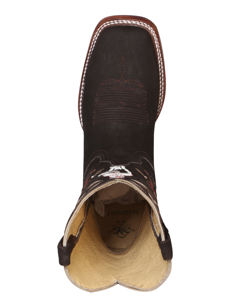 El General Women's Leather Western Cowboy Boot - Nubuck Dark Brown 42974 — view 2