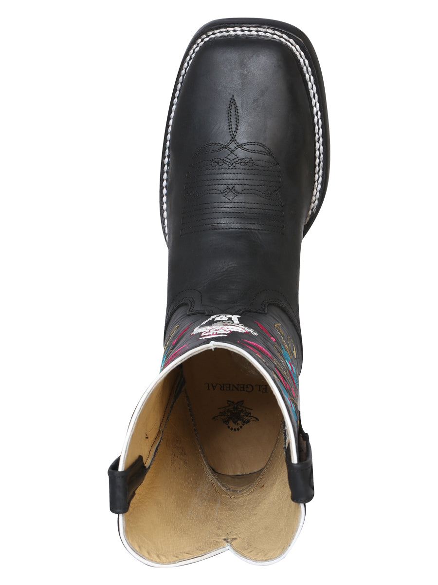 El General Women's Leather Cowboy Boot - Made in Mexico - Crazy Black 42976 — view 2