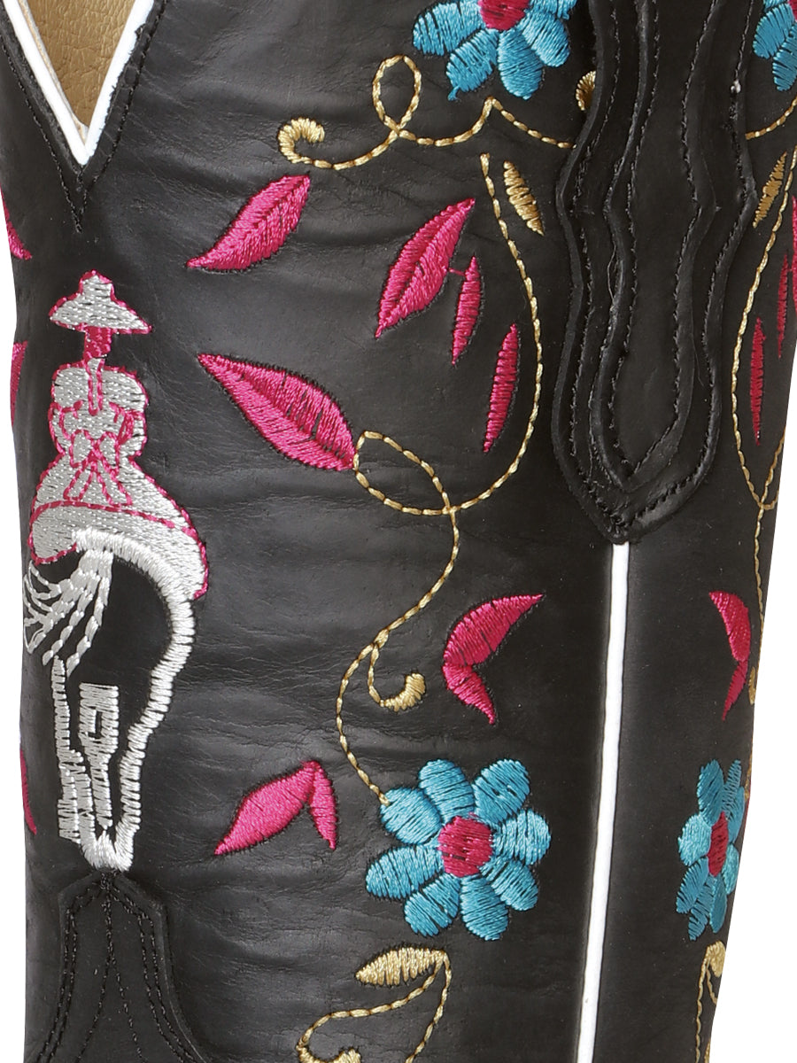 El General Women's Leather Cowboy Boot - Made in Mexico - Crazy Black 42976 — view 4