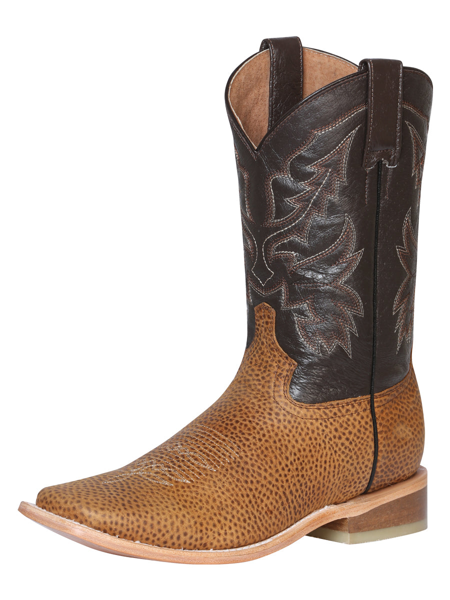El General Men's Leather Cowboy Boot - Made in Mexico - Floter Light Brown 43009