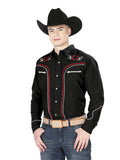 El General Men's Traditional Embroidered Western Charro Shirt Black/Red 43293
