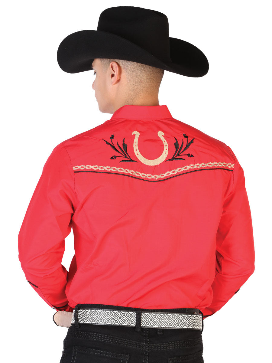 El General Men's Traditional Embroidered Western Charro Shirt Red/Black 43294 — view 2
