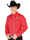El General Men's Traditional Embroidered Western Charro Shirt Red/Black 43294