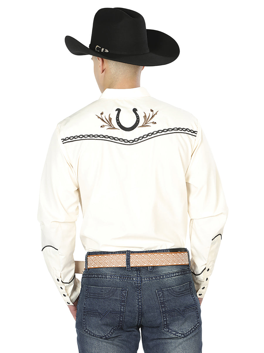 El General Men's Traditional Embroidered Western Charro Shirt Beige/Black 43295 — view 2