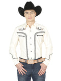 El General Men's Traditional Embroidered Western Charro Shirt Beige/Black 43295
